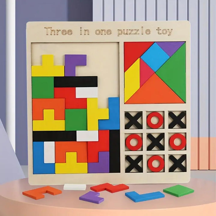 Wooden Rainbow 3D Puzzle Block Game | Montessori Educational Tangram Toy for Kids | DIY Brain Teaser & Shape Sorting Learning Toy