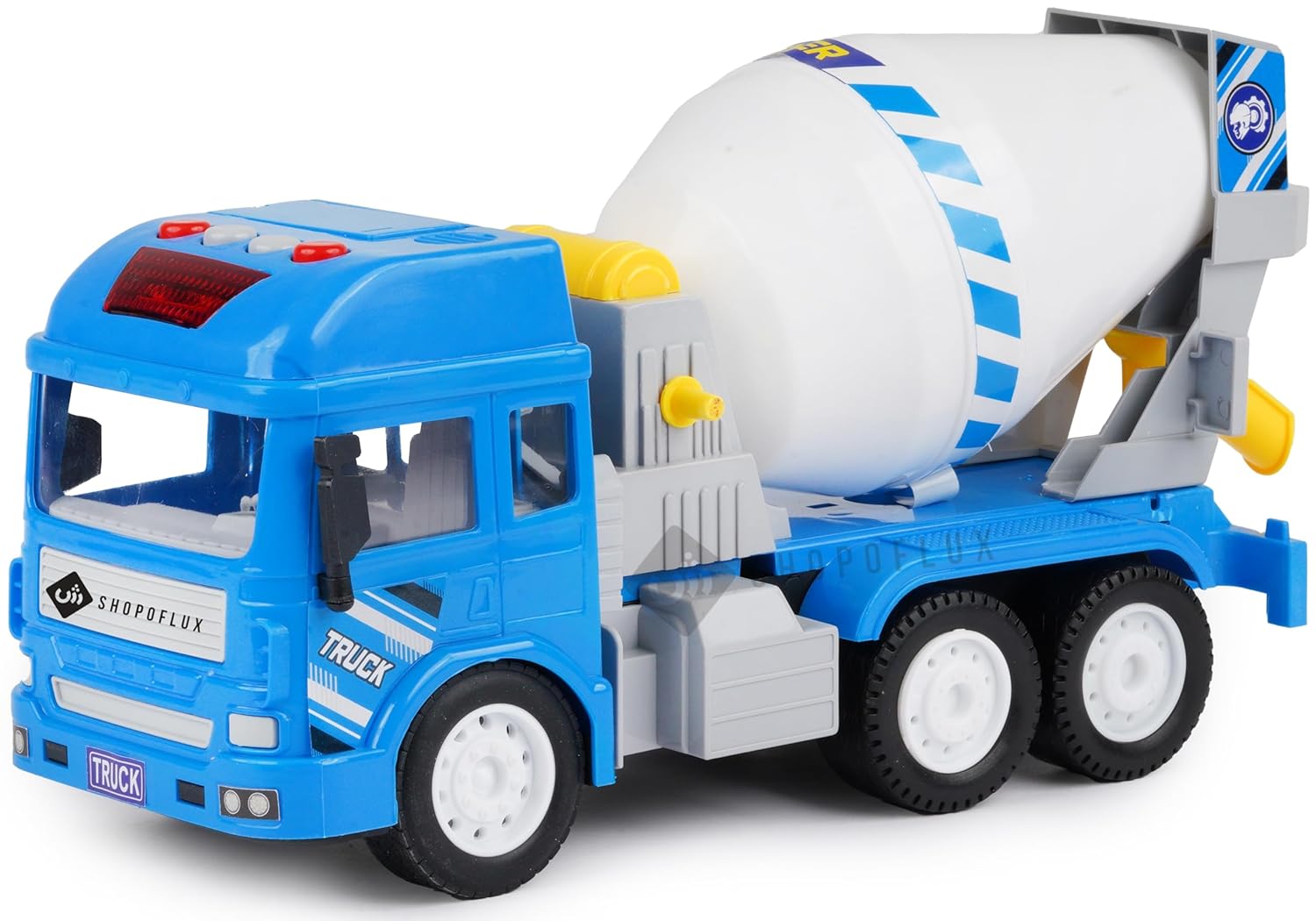 Construction Cement Mixer Truck Toy with Light & Sound, Friction Powered Push and Go Truck Toys for Kids, Boys and Girls Aged 3+ Year (Cement Mixer)