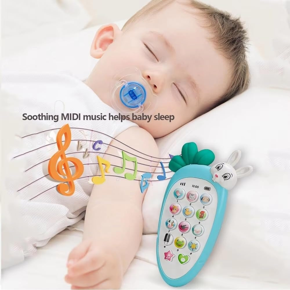 Radish Style Cute Rabbit Face Pretend Play Cell Phone Toy for Kids, Toddlers with Music, Ringtones, Lights - Birthday Party Favors and Gifts for Girls (Blue)