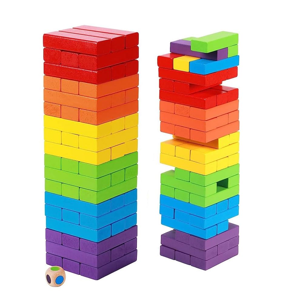Toy Imagine Colourful Wooden Blocks for Boys 7-14 Years – Indoor Balancing & Building Game, Montessori Wooden Toys, Kids Activity Tower Block for Cognitive Development