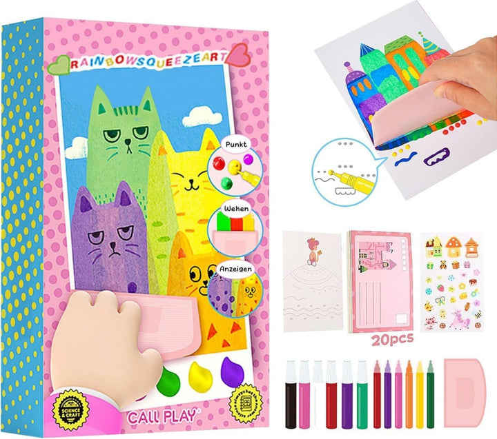 Squeegee Art Kids Paint Kit, 35 Pieces DIY Rainbow Scratch Art, Rainbow Dot Painting Art Kits, Children Painting Crafts Creativity Set (1 Set)