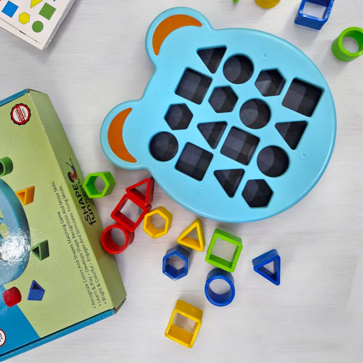 Shape Sorter Matching Board Game Color Sensory Educational Geometric Puzzles Learning Toy for Kids with 12 Cards 24 Patterns