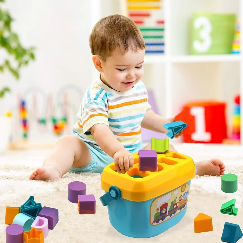 Baby'S First Shape Sorting Blocks Toys With 16 Building Blocks