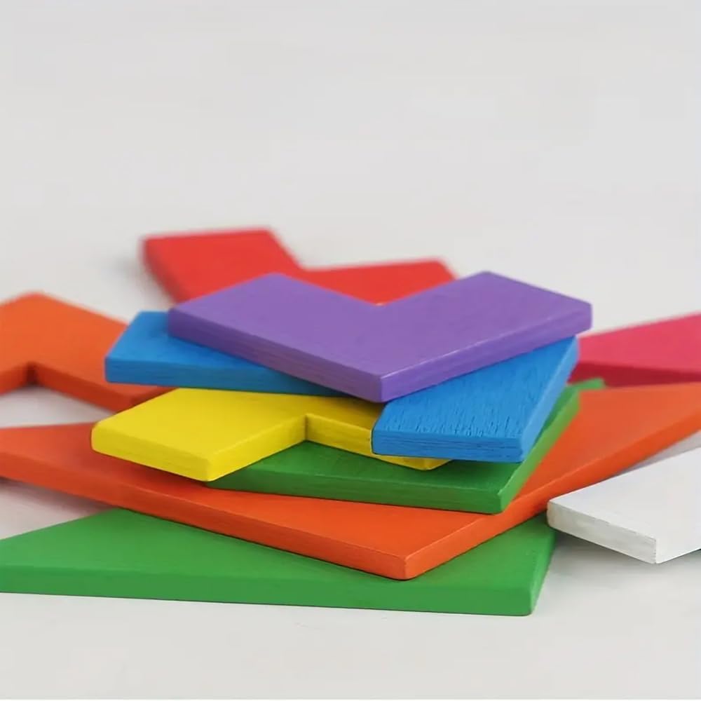 Wooden Rainbow 3D Puzzle Block Game | Montessori Educational Tangram Toy for Kids | DIY Brain Teaser & Shape Sorting Learning Toy