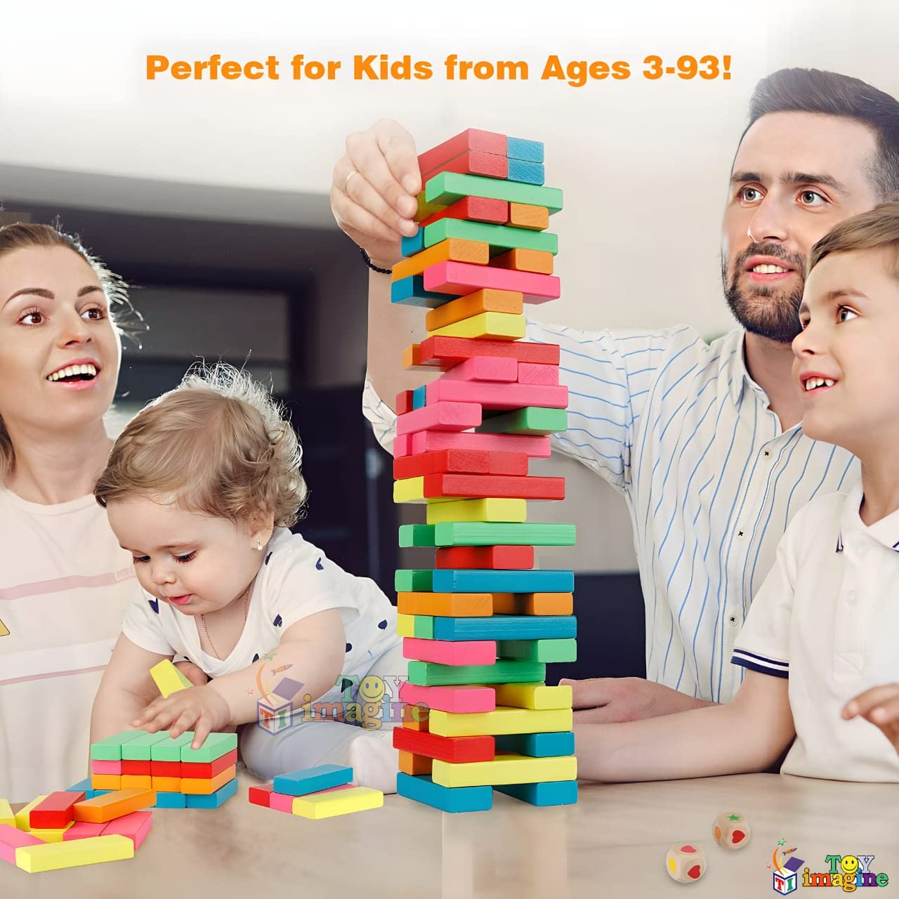 Toy Imagine Colourful Wooden Blocks for Boys 7-14 Years – Indoor Balancing & Building Game, Montessori Wooden Toys, Kids Activity Tower Block for Cognitive Development