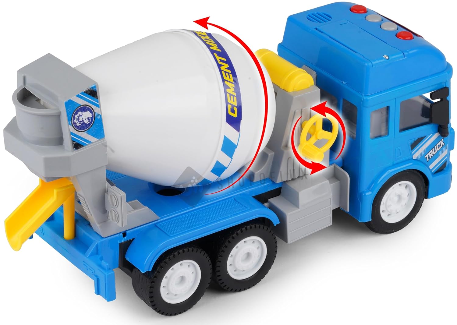 Construction Cement Mixer Truck Toy with Light & Sound, Friction Powered Push and Go Truck Toys for Kids, Boys and Girls Aged 3+ Year (Cement Mixer)
