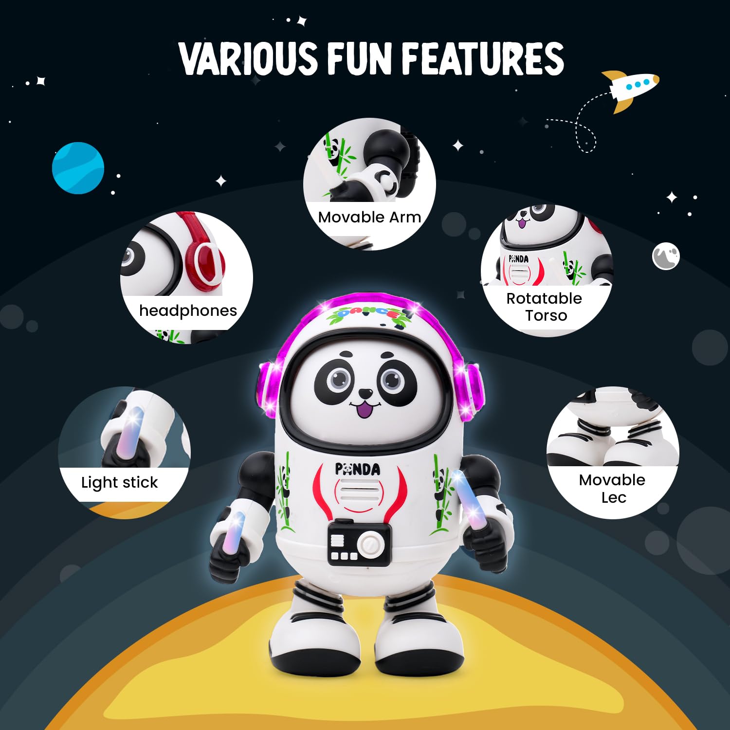 Dancing Space Panda Toy with Vibrant Light Effect & Musial Sound | Best Dancing Toy Gifts/Toddlers/Babies/Girls/Boys | White & Black Color, Power Source: 3xAA Battery (Not Included)