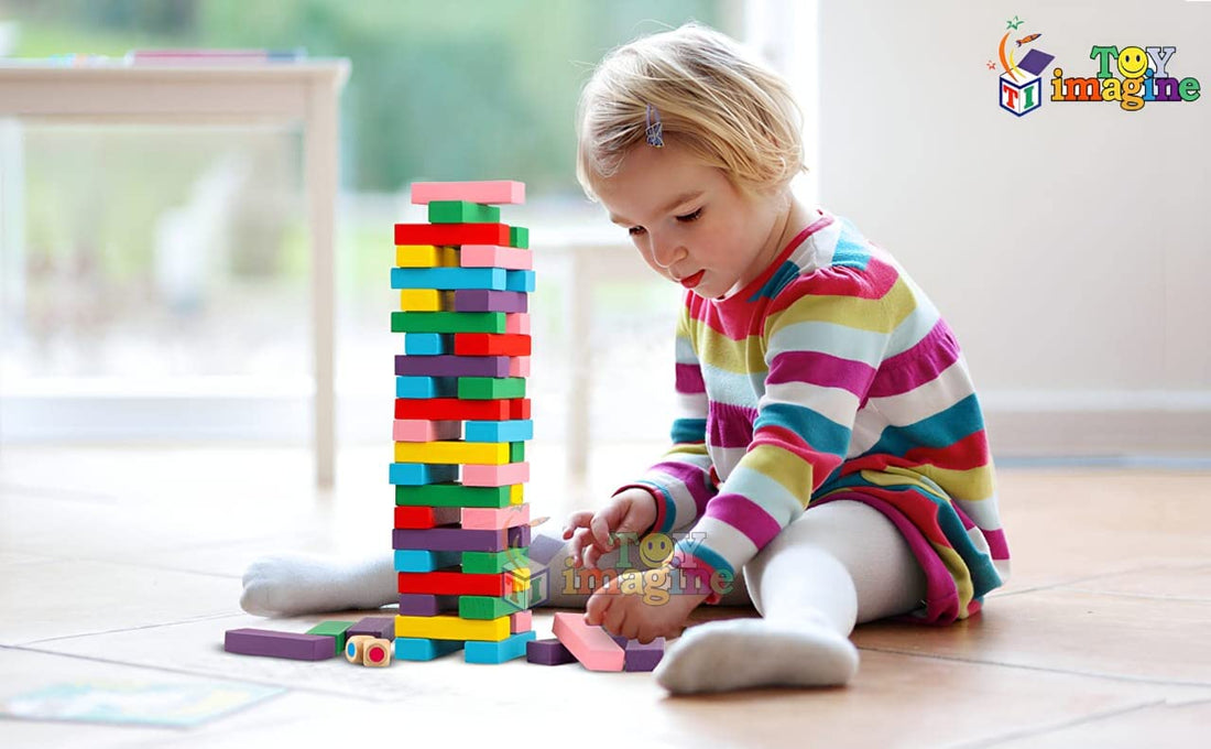 Toy Imagine Colourful Wooden Blocks for Boys 7-14 Years – Indoor Balancing & Building Game, Montessori Wooden Toys, Kids Activity Tower Block for Cognitive Development