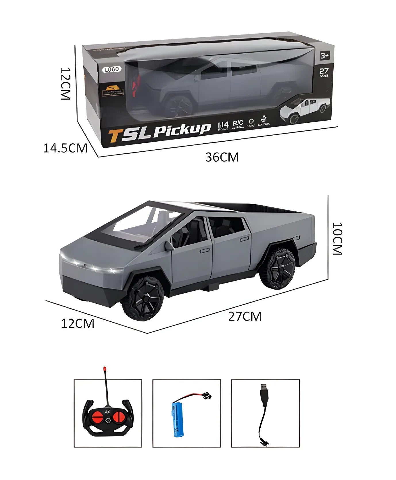 RC Tesla Car toy 1/14 Cybertruck Pickup Rc Car Off-Road Racing Simulation Car Model Remote Control Car For Boy Christmas Gift- PACK OF 1- COLOR MAY VARY