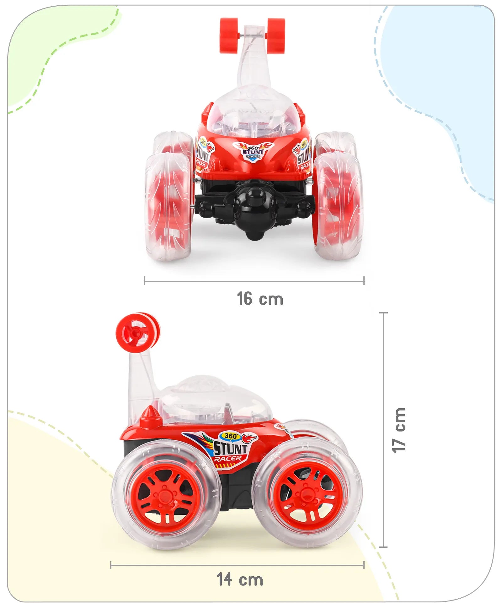 Remote Control 360 Degree Twisting Stunt Red Car| 1:24 Scale Rechargeable Car with Lights| Gifting Car for 4 years + Kids