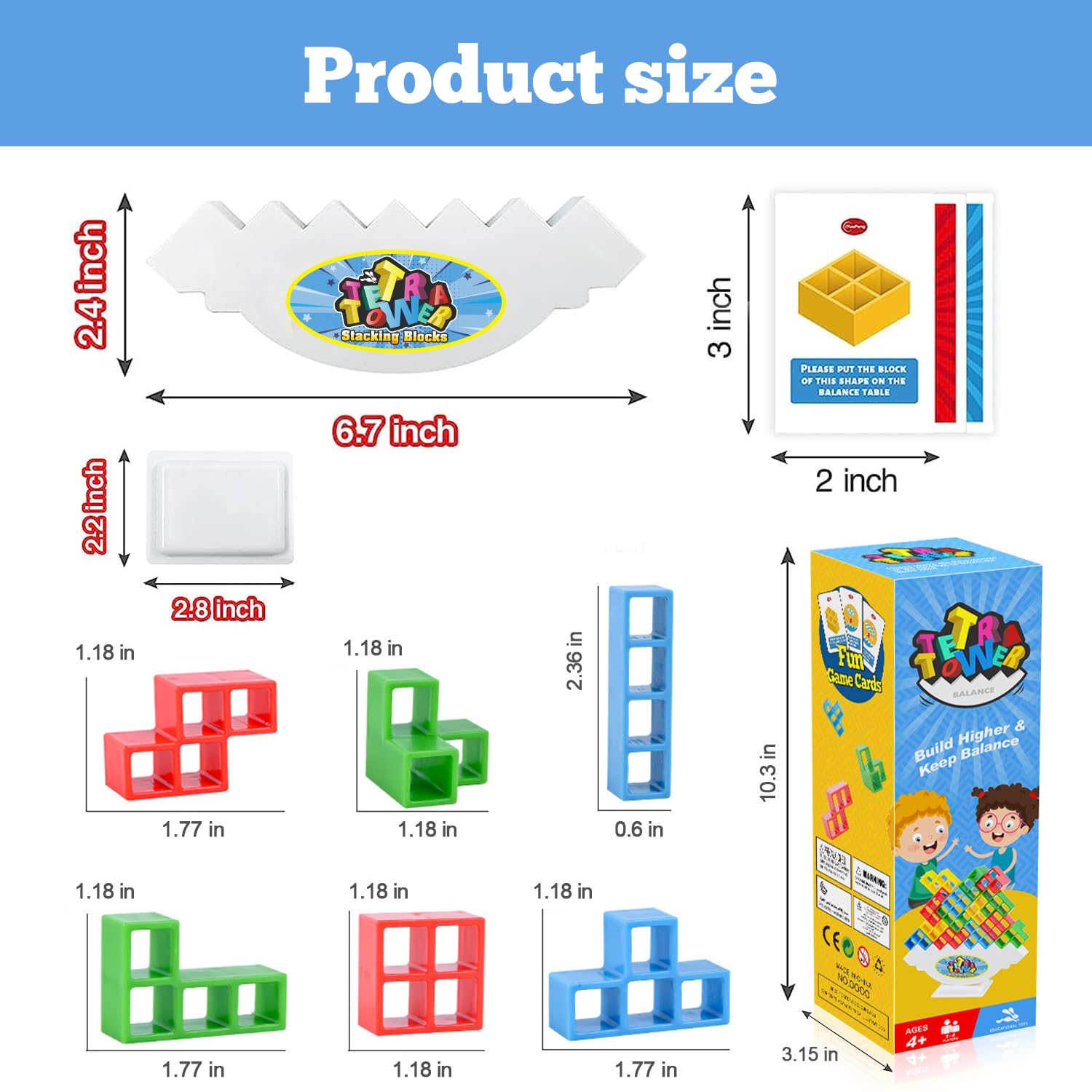 Tetra Balancing Stacking Tower Toys, 32PCS Board Games for Kids & Adults, 2 players Balance Game Team Building Blocks STEM Toy with Storage Bag, Boys Girls Gifts, Perfect for Family, Parties, Travel