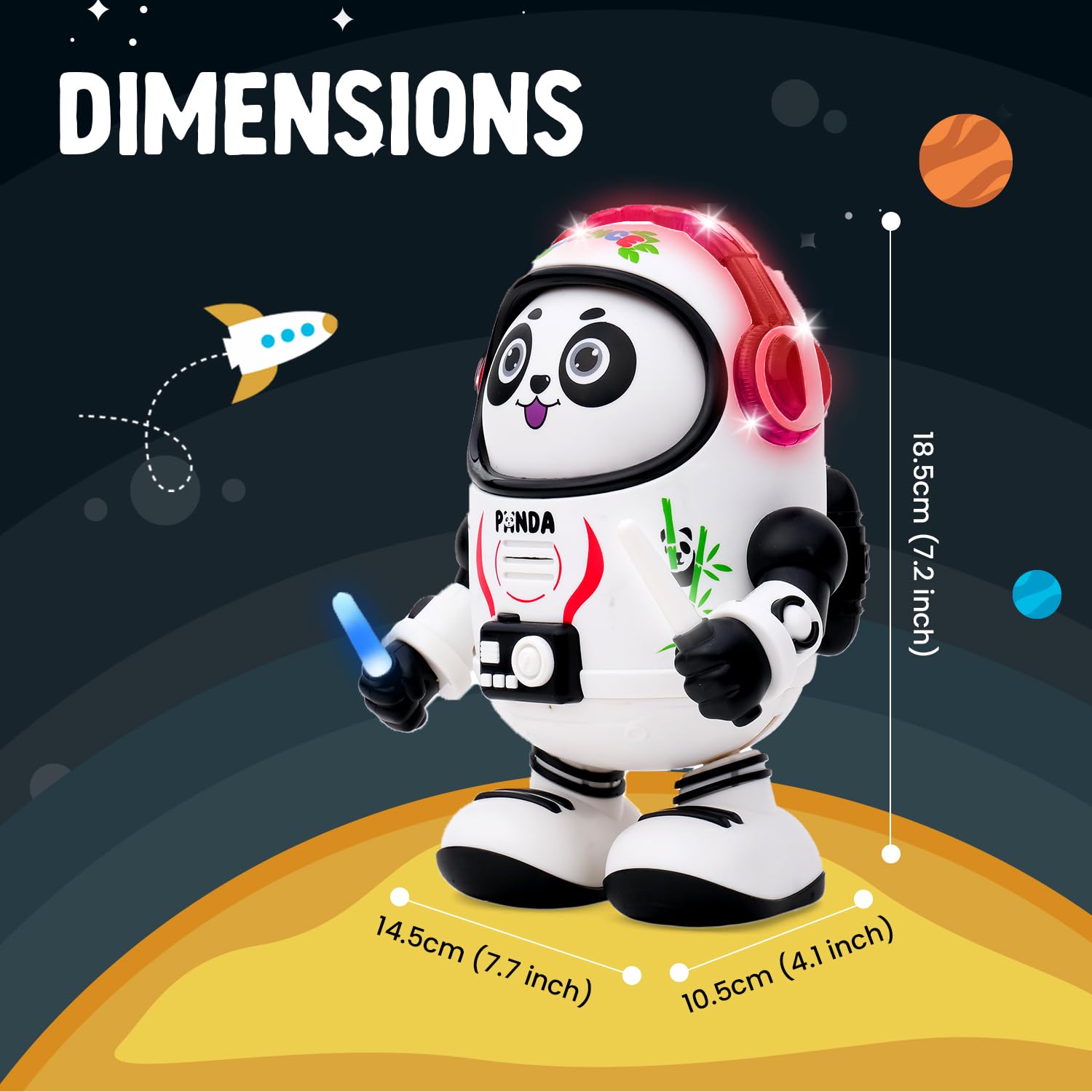 Dancing Space Panda Toy with Vibrant Light Effect & Musial Sound | Best Dancing Toy Gifts/Toddlers/Babies/Girls/Boys | White & Black Color, Power Source: 3xAA Battery (Not Included)