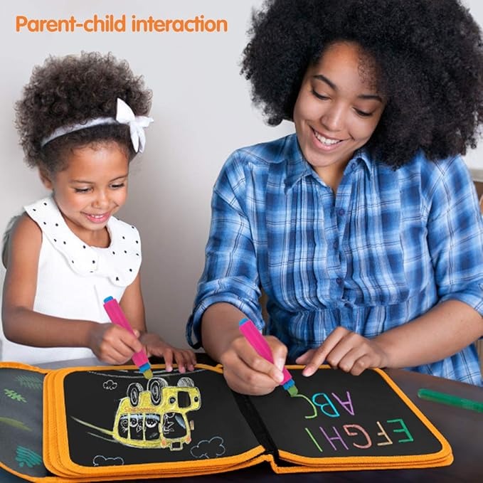 Erasable Doodle Books with 12 Watercolor Pens, Writing Boards, Gifts for Kids & 12, Painting Toy Set for Car Travel, Road Trip, Birthday Gift,14 Pages for Funny Drawing (Doodle Set (Dino))