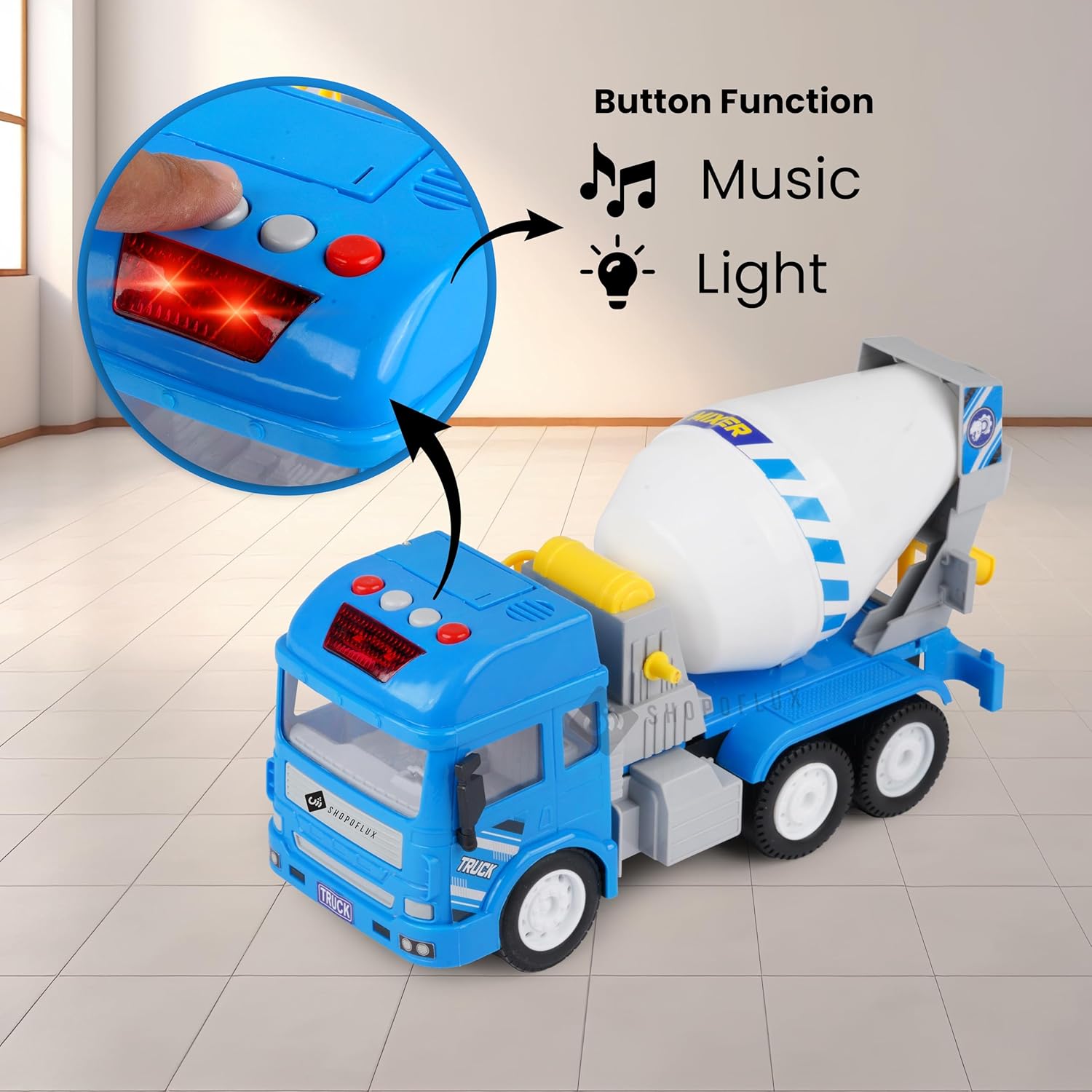 Construction Cement Mixer Truck Toy with Light & Sound, Friction Powered Push and Go Truck Toys for Kids, Boys and Girls Aged 3+ Year (Cement Mixer)