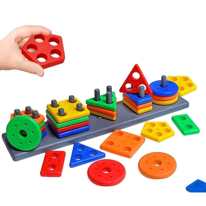 Sky Tech Plastic Geometric Blocks, Sorting & Stacking Toys for Toddlers and Kids Preschool, Color Stacker Shape Sorter Gift Educational Blocks Learning Toy for 3 Years Old Boys and Girls, 26 Pcs