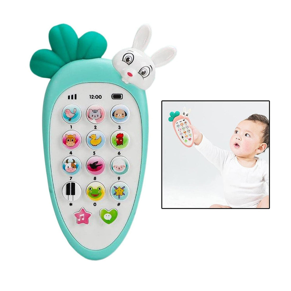 Radish Style Cute Rabbit Face Pretend Play Cell Phone Toy for Kids, Toddlers with Music, Ringtones, Lights - Birthday Party Favors and Gifts for Girls (Blue)