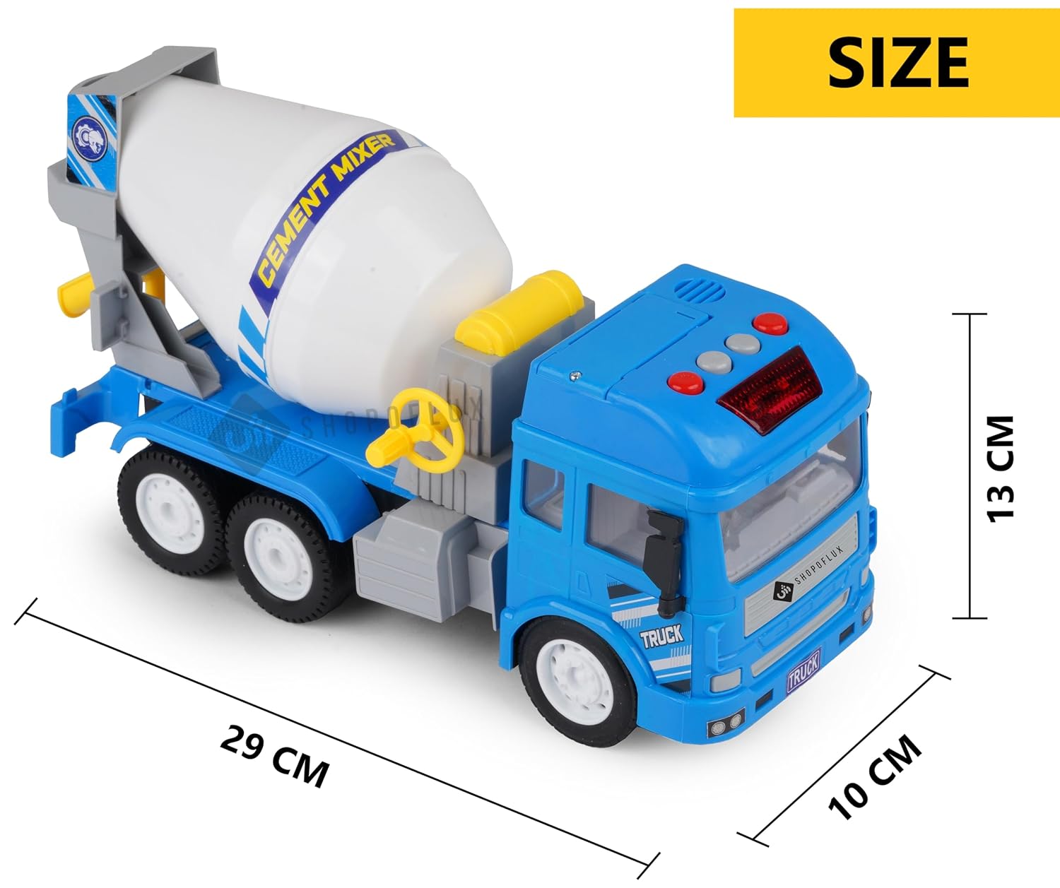 Construction Cement Mixer Truck Toy with Light & Sound, Friction Powered Push and Go Truck Toys for Kids, Boys and Girls Aged 3+ Year (Cement Mixer)