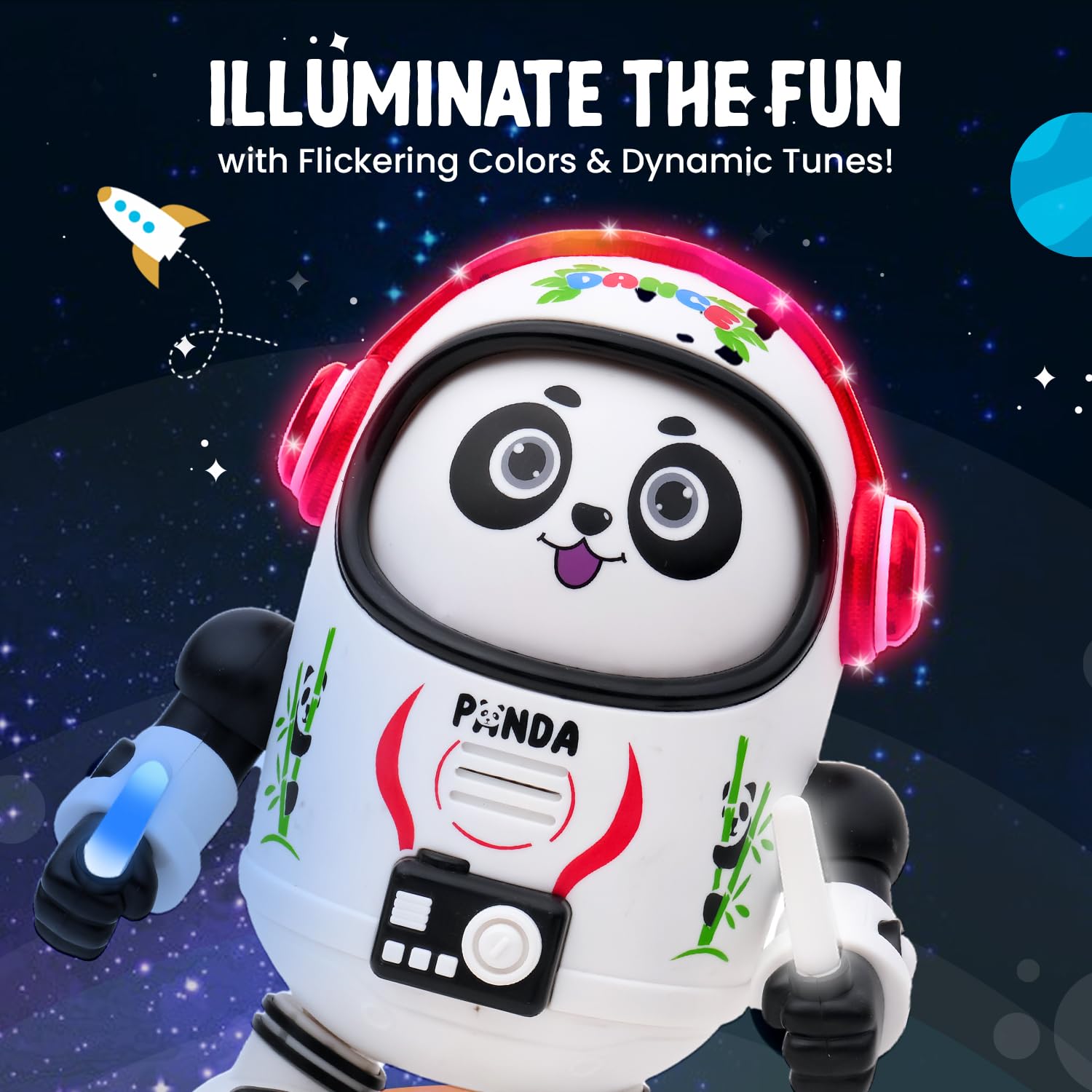 Dancing Space Panda Toy with Vibrant Light Effect & Musial Sound | Best Dancing Toy Gifts/Toddlers/Babies/Girls/Boys | White & Black Color, Power Source: 3xAA Battery (Not Included)