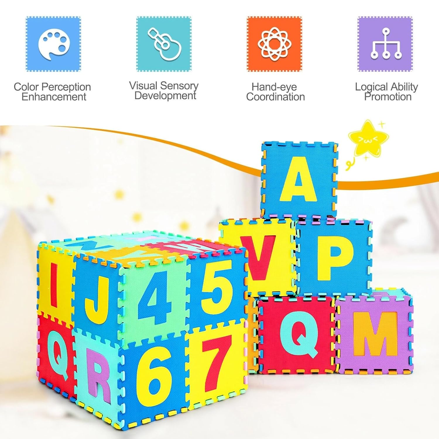 Alphabet and Number ABCD  Mini Puzzle Mat for Kids Learning & Fun Purpose[Suitable for Above 2 Years Children][36 Pcs]