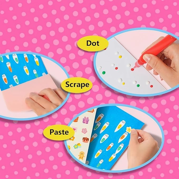 Squeegee Art Kids Paint Kit, 35 Pieces DIY Rainbow Scratch Art, Rainbow Dot Painting Art Kits, Children Painting Crafts Creativity Set (1 Set)