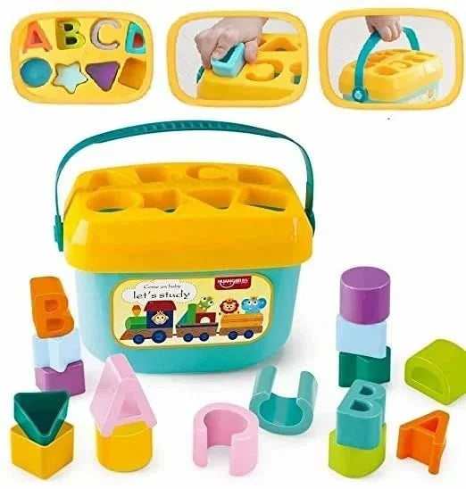 Baby'S First Shape Sorting Blocks Toys With 16 Building Blocks