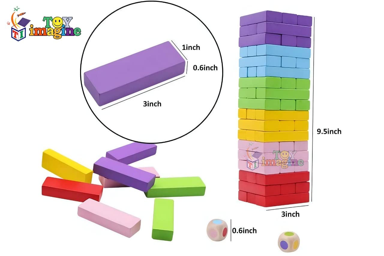Toy Imagine Colourful Wooden Blocks for Boys 7-14 Years – Indoor Balancing & Building Game, Montessori Wooden Toys, Kids Activity Tower Block for Cognitive Development