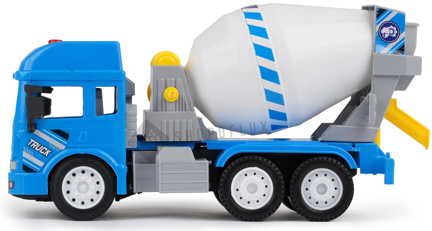 Construction Cement Mixer Truck Toy with Light & Sound, Friction Powered Push and Go Truck Toys for Kids, Boys and Girls Aged 3+ Year (Cement Mixer)