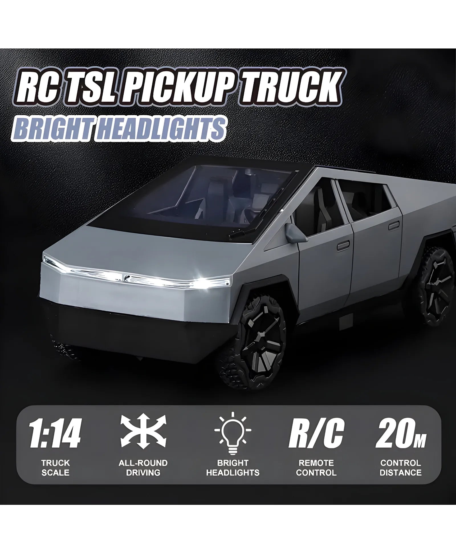 RC Tesla Car toy 1/14 Cybertruck Pickup Rc Car Off-Road Racing Simulation Car Model Remote Control Car For Boy Christmas Gift- PACK OF 1- COLOR MAY VARY