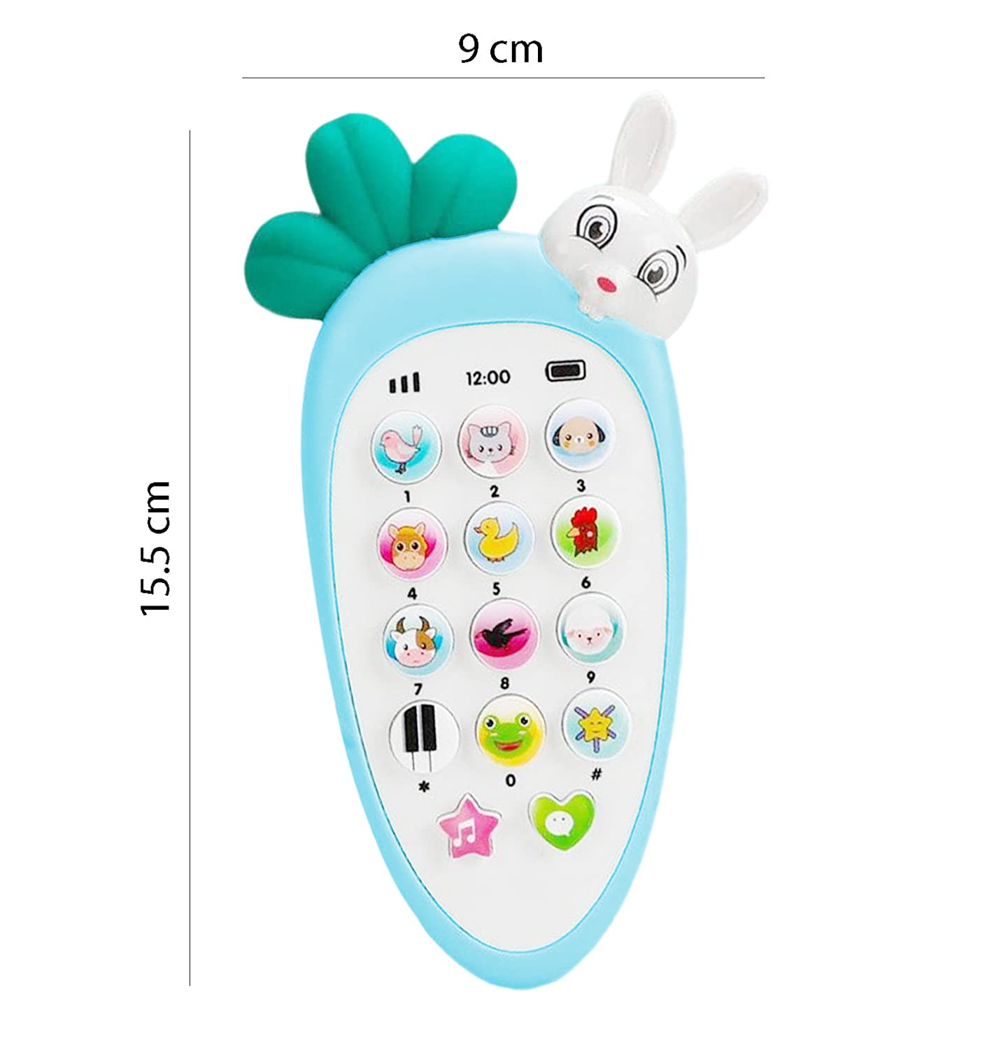 Radish Style Cute Rabbit Face Pretend Play Cell Phone Toy for Kids, Toddlers with Music, Ringtones, Lights - Birthday Party Favors and Gifts for Girls (Blue)