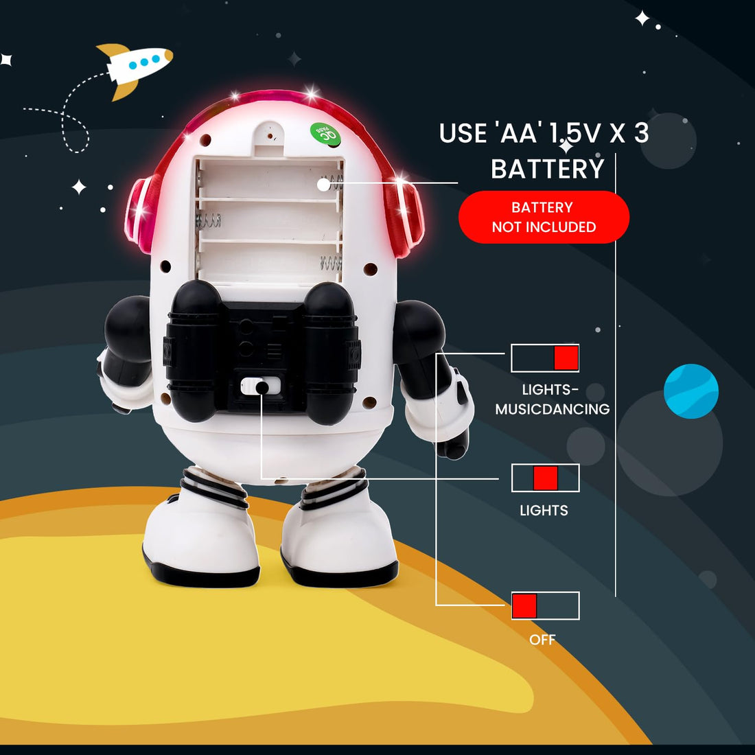Dancing Space Panda Toy with Vibrant Light Effect & Musial Sound | Best Dancing Toy Gifts/Toddlers/Babies/Girls/Boys | White & Black Color, Power Source: 3xAA Battery (Not Included)