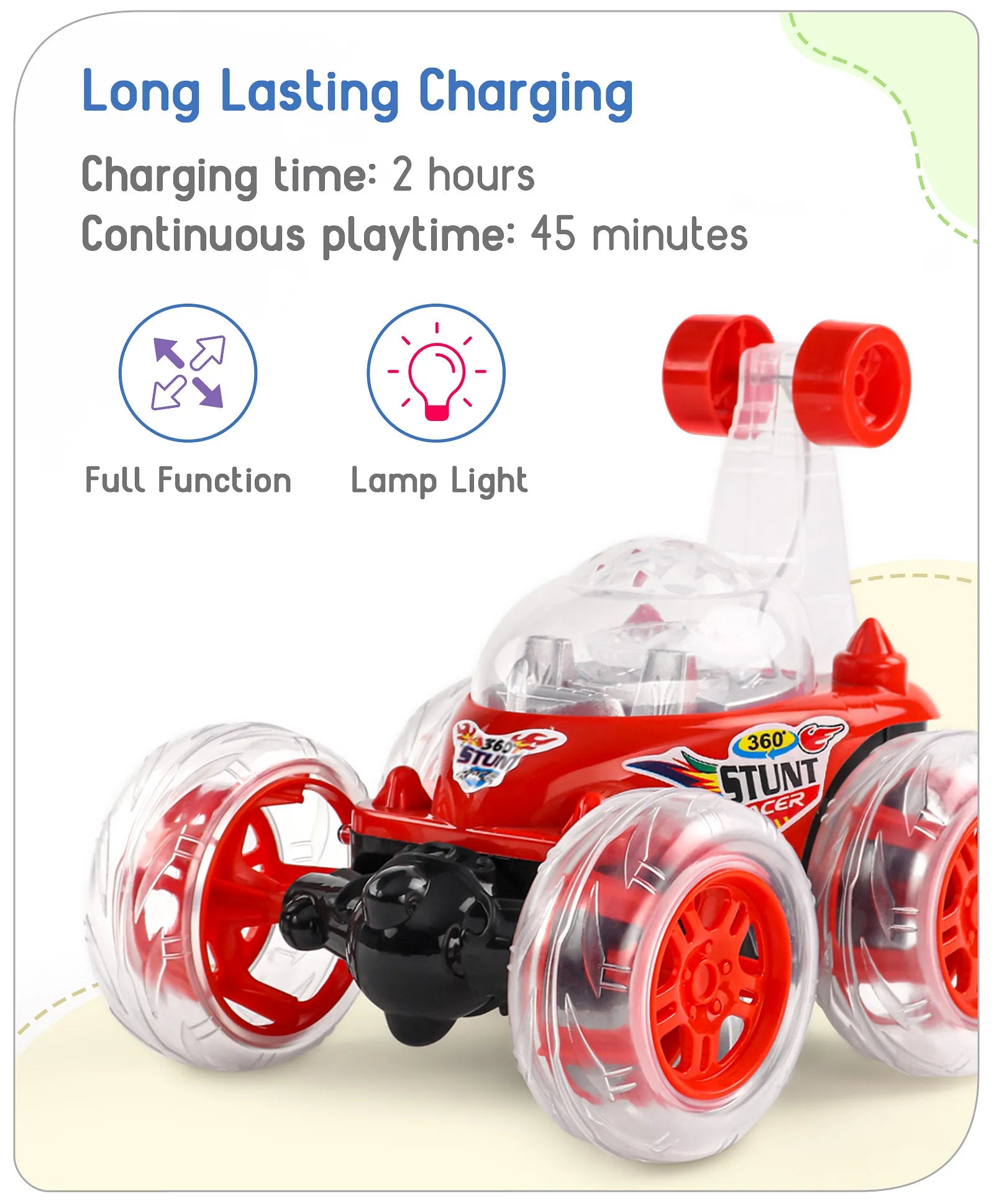 Remote Control 360 Degree Twisting Stunt Red Car| 1:24 Scale Rechargeable Car with Lights| Gifting Car for 4 years + Kids
