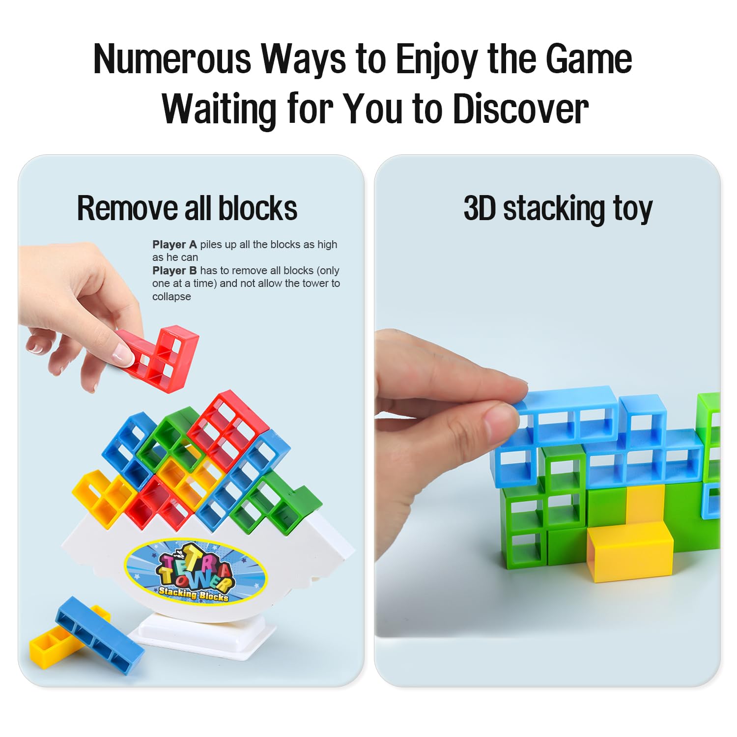 Tetra Balancing Stacking Tower Toys, 32PCS Board Games for Kids & Adults, 2 players Balance Game Team Building Blocks STEM Toy with Storage Bag, Boys Girls Gifts, Perfect for Family, Parties, Travel