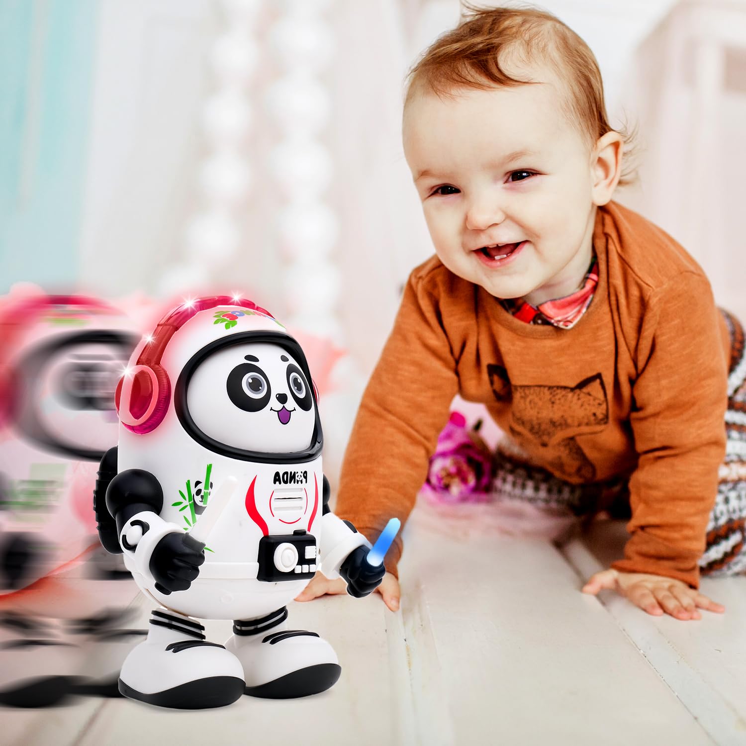 Dancing Space Panda Toy with Vibrant Light Effect & Musial Sound | Best Dancing Toy Gifts/Toddlers/Babies/Girls/Boys | White & Black Color, Power Source: 3xAA Battery (Not Included)