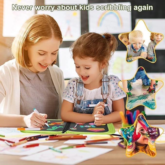 Erasable Doodle Books with 12 Watercolor Pens, Writing Boards, Gifts for Kids & 12, Painting Toy Set for Car Travel, Road Trip, Birthday Gift,14 Pages for Funny Drawing (Doodle Set (Dino))