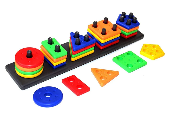 Sky Tech Plastic Geometric Blocks, Sorting & Stacking Toys for Toddlers and Kids Preschool, Color Stacker Shape Sorter Gift Educational Blocks Learning Toy for 3 Years Old Boys and Girls, 26 Pcs