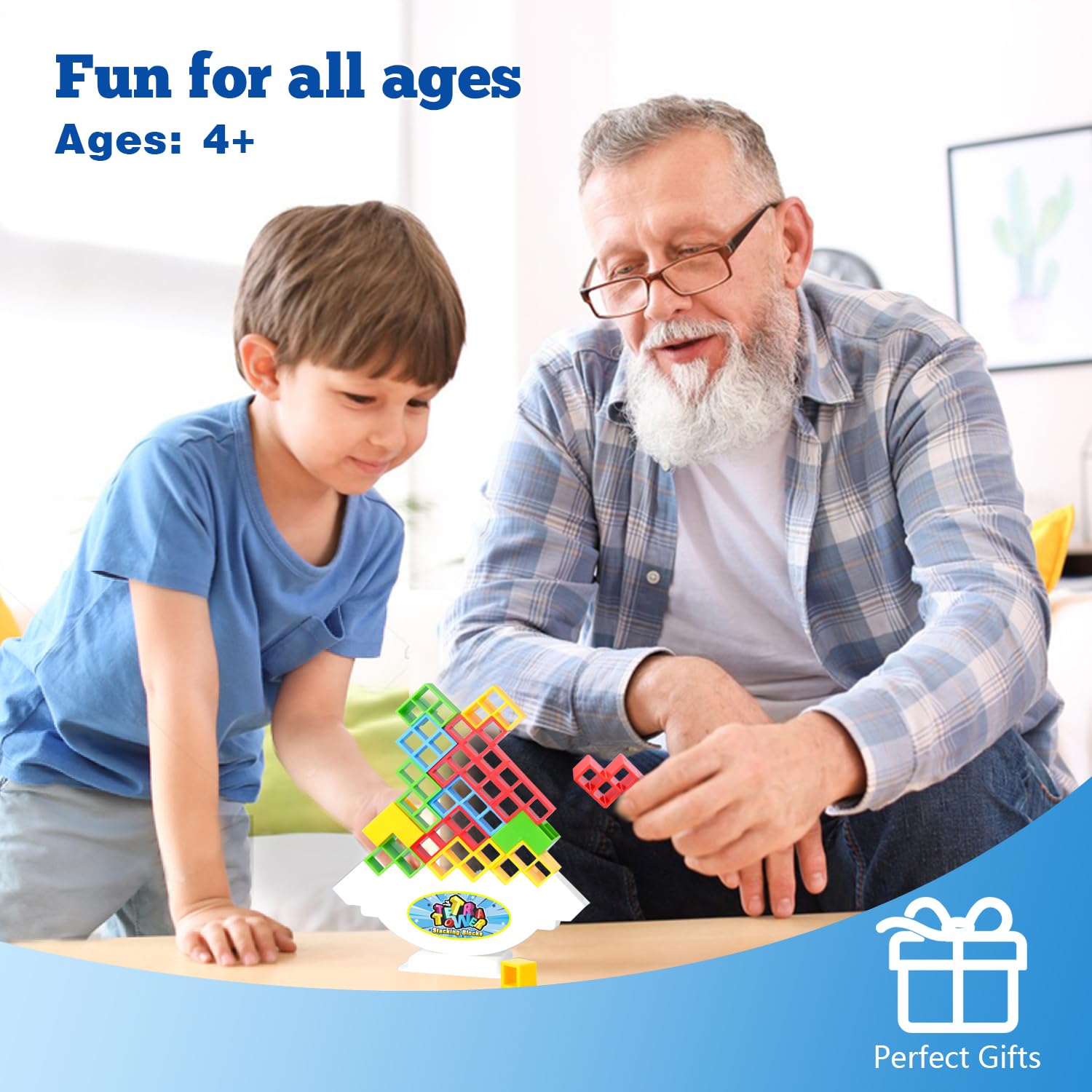 Tetra Balancing Stacking Tower Toys, 32PCS Board Games for Kids & Adults, 2 players Balance Game Team Building Blocks STEM Toy with Storage Bag, Boys Girls Gifts, Perfect for Family, Parties, Travel