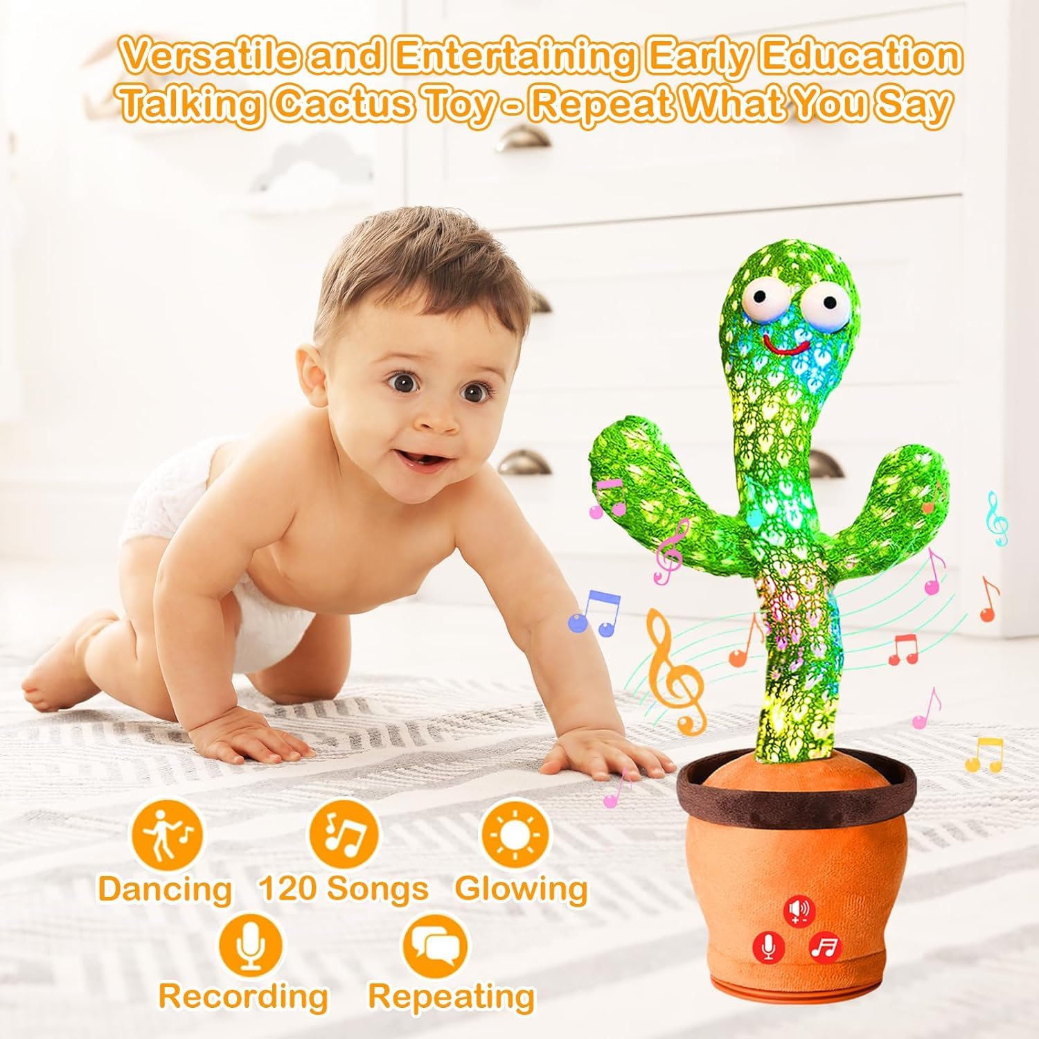 Rechargeable Toys Talking Cactus Baby Toys for Kids Dancing Cactus Toys Can Sing Wriggle & Singing Recording Repeat What You Say Funny Education Toys for Children Playing Home Decor for Kids